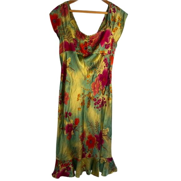 Anthropology Possibility 100% Silk Boho Dress Vibrant Floral Print Y2K Size XL - Picture 1 of 7